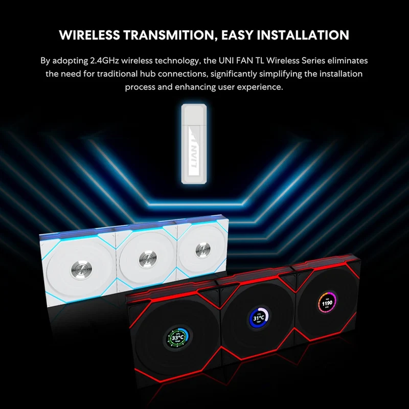 Lian Li Uni Fan TL Wireless LCD 120mm Revolutionary ARGB Triple Fan (Black, White)