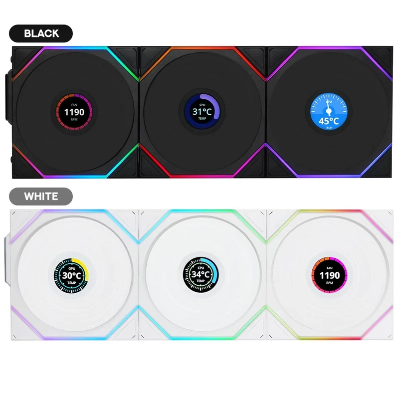 Lian Li Uni Fan TL Wireless LCD 120mm Revolutionary ARGB Triple Fan (Black, White)
