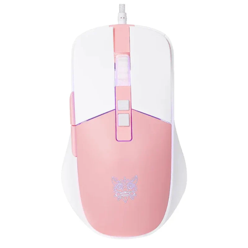 Onikuma CW916 RGB Wired Professional Gaming Mouse (White/Pink)