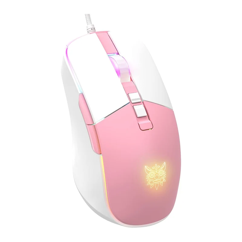 Onikuma CW916 RGB Wired Professional Gaming Mouse (White/Pink)