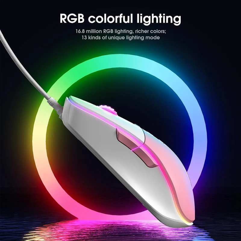 Onikuma CW916 RGB Wired Professional Gaming Mouse (White/Pink)
