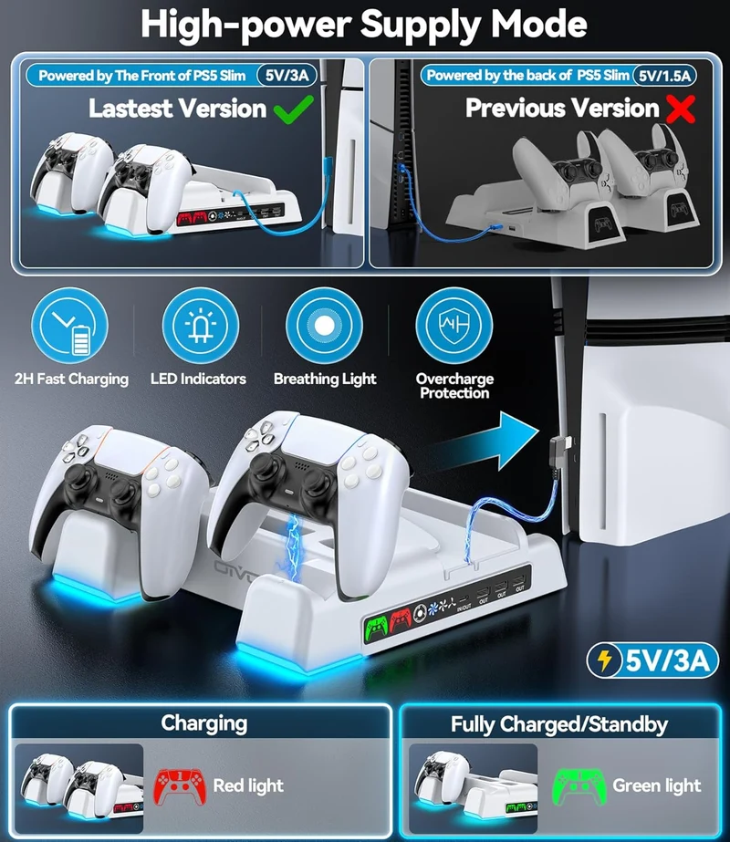 OIVO Cooling Stand with Dual Controller Charger for PS5 Digital / PS5 Disc Edition (White) (NG-P5235X-01OB)