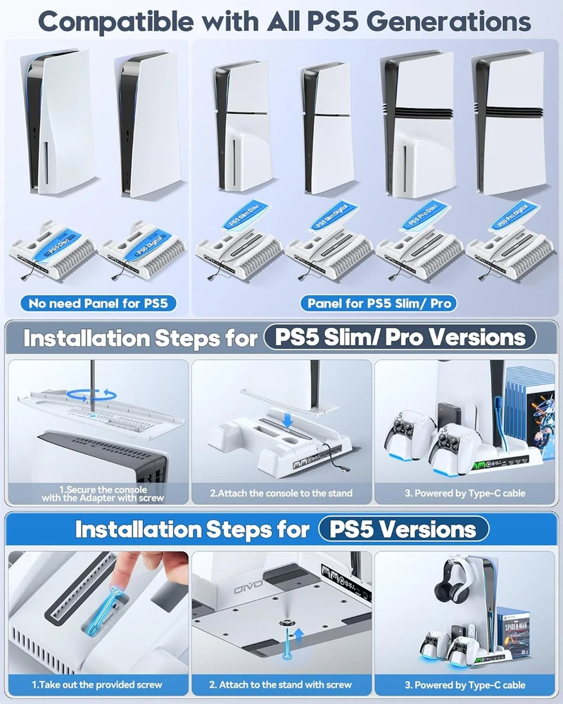OIVO Cooling Stand with Dual Controller Charger for PS5 Digital / PS5 Disc Edition (White) (NG-P5235X-01OB)