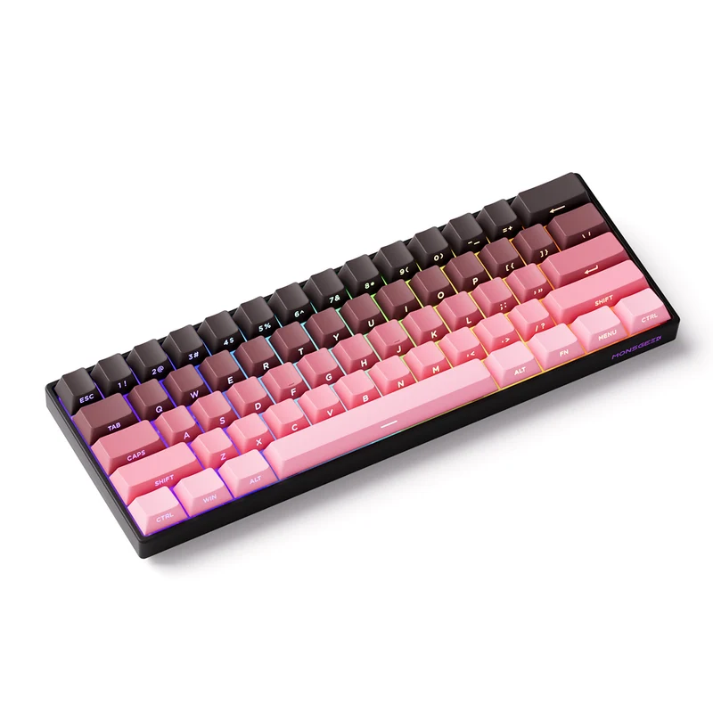 MonsGeek FUN60 Pro SP Shine-Through Black & Pink Gradient Multi-Mode RGB Mechanical Keyboard (Akko Glare Magnetic Switch)