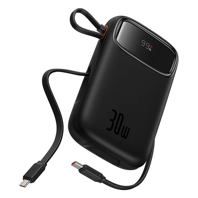 Baseus QPow 2 Digital Display Fast-Charging Power Bank with 2 Built-in Type-C Cable 20000mAh 30W (Cluster Black) (P10055009113-00)