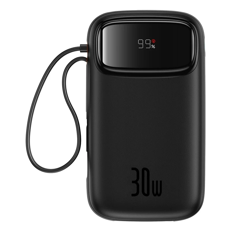 Baseus QPow 2 Digital Display Fast-Charging Power Bank with 2 Built-in Type-C Cable 20000mAh 30W (Cluster Black) (P10055009113-00)