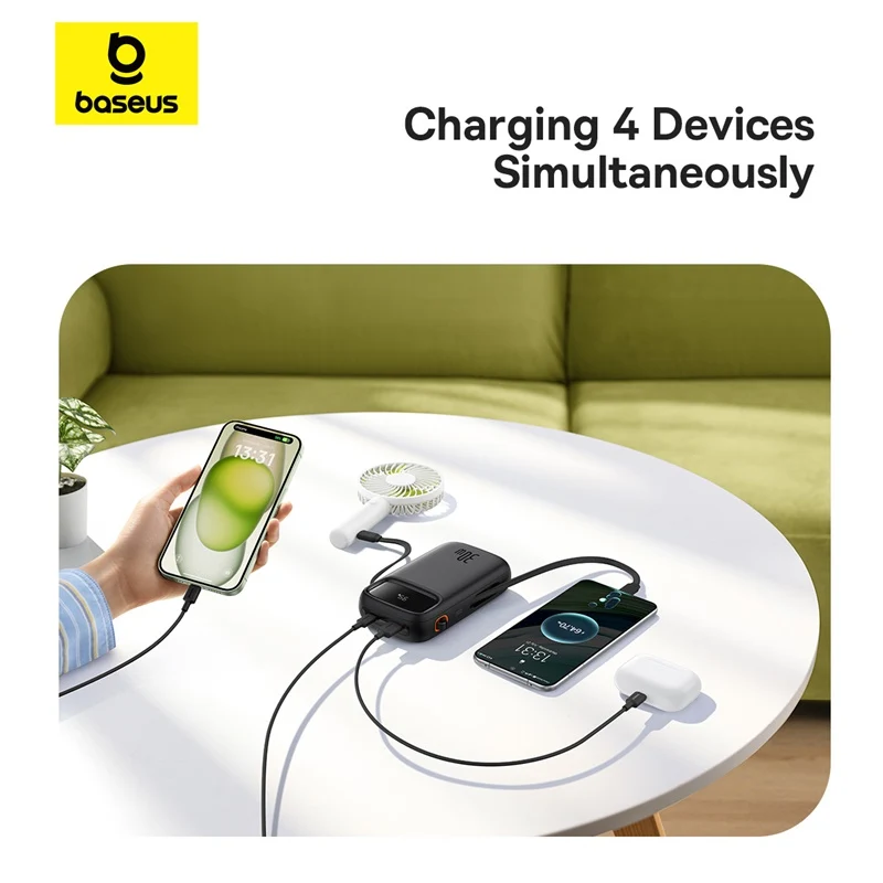 Baseus QPow 2 Digital Display Fast-Charging Power Bank with 2 Built-in Type-C Cable 20000mAh 30W (Cluster Black) (P10055009113-00)