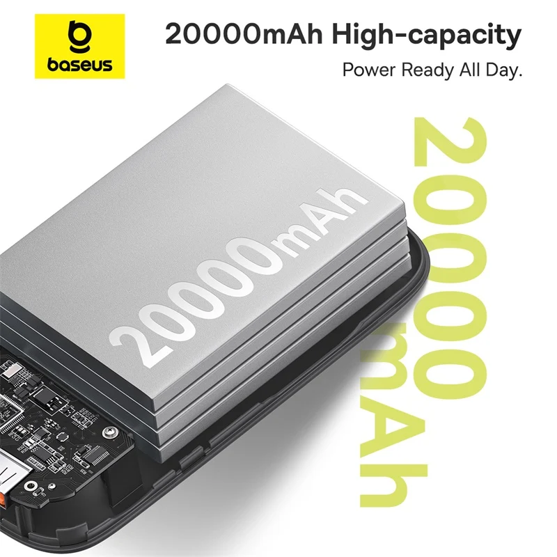 Baseus QPow 2 Digital Display Fast-Charging Power Bank with 2 Built-in Type-C Cable 20000mAh 30W (Cluster Black) (P10055009113-00)