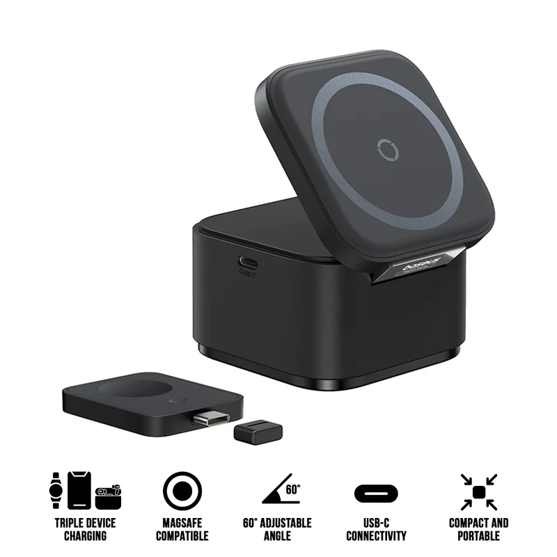Baseus MagPro 3-in-1 Magnetic Wireless Charger Includes MagPro Magnetic Wireless Charger for E-Watch 25W (Cosmic Black) (P10264100123-01)