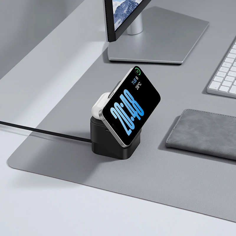 Baseus MagPro 3-in-1 Magnetic Wireless Charger Includes MagPro Magnetic Wireless Charger for E-Watch 25W (Cosmic Black) (P10264100123-01)