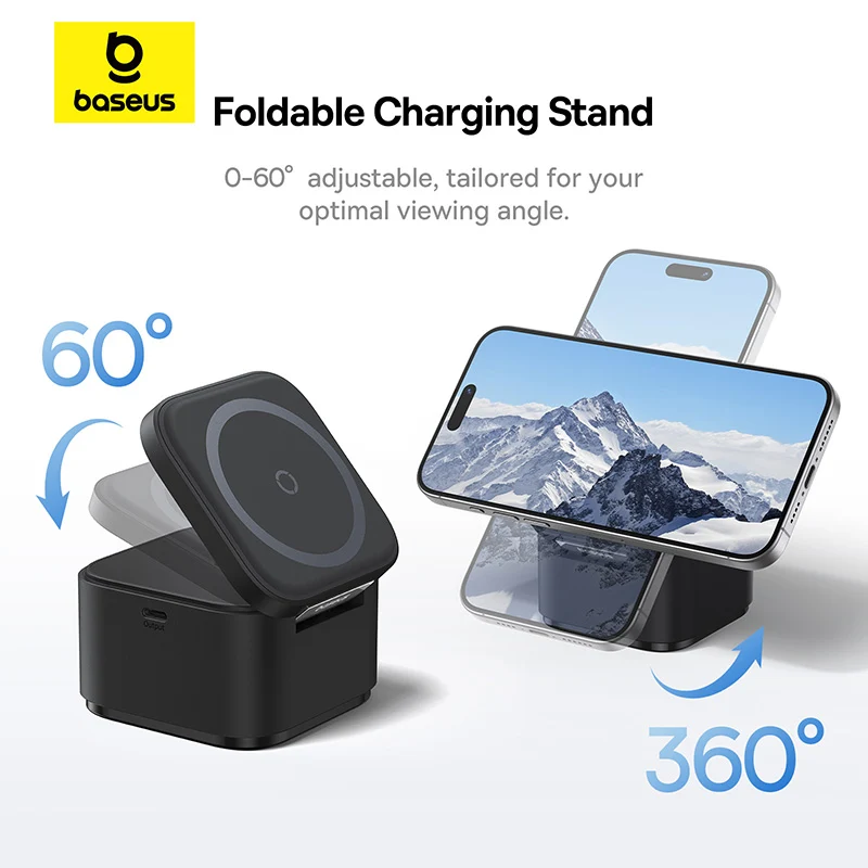 Baseus MagPro 3-in-1 Magnetic Wireless Charger Includes MagPro Magnetic Wireless Charger for E-Watch 25W (Cosmic Black) (P10264100123-01)