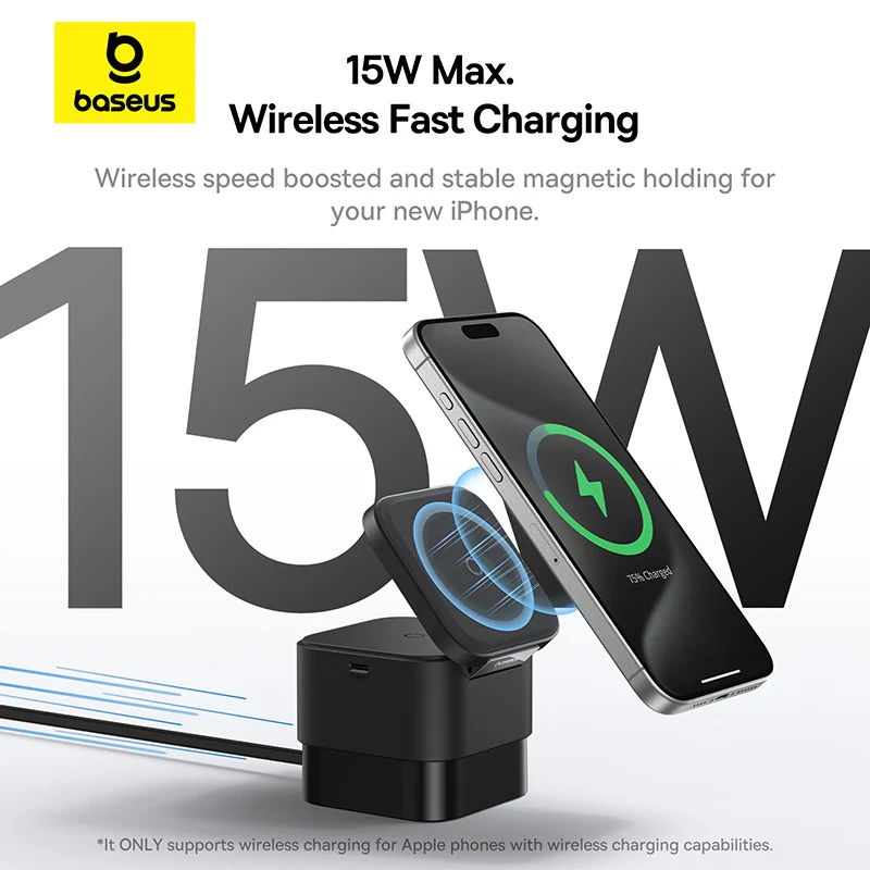Baseus MagPro 3-in-1 Magnetic Wireless Charger Includes MagPro Magnetic Wireless Charger for E-Watch 25W (Cosmic Black) (P10264100123-01)