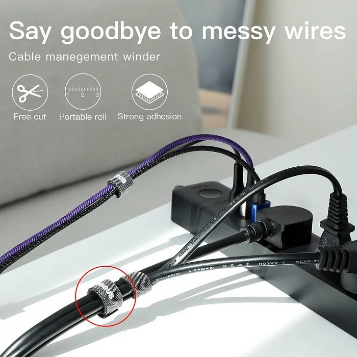 Baseus Colourful Circle Cable Organizer Velcro Strap 3M (Black, Grey)