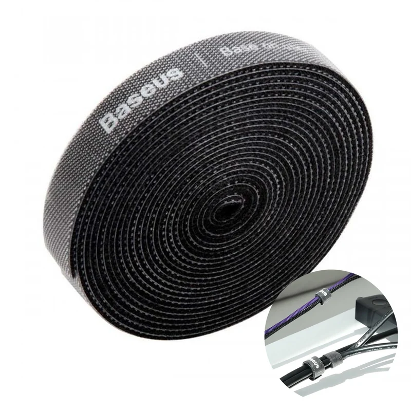 Baseus Colourful Circle Cable Organizer Velcro Strap 3M (Black, Grey)