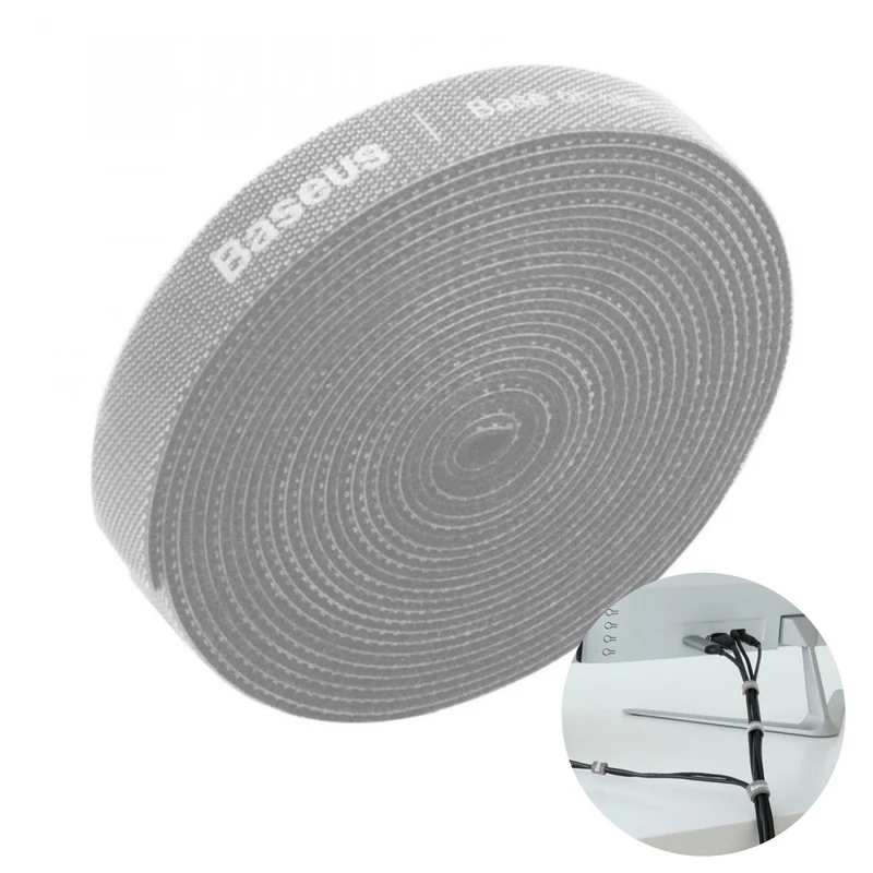 Baseus Colourful Circle Cable Organizer Velcro Strap 3M (Black, Grey)