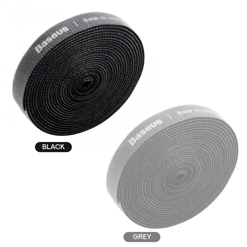 Baseus Colourful Circle Cable Organizer Velcro Strap 3M (Black, Grey)