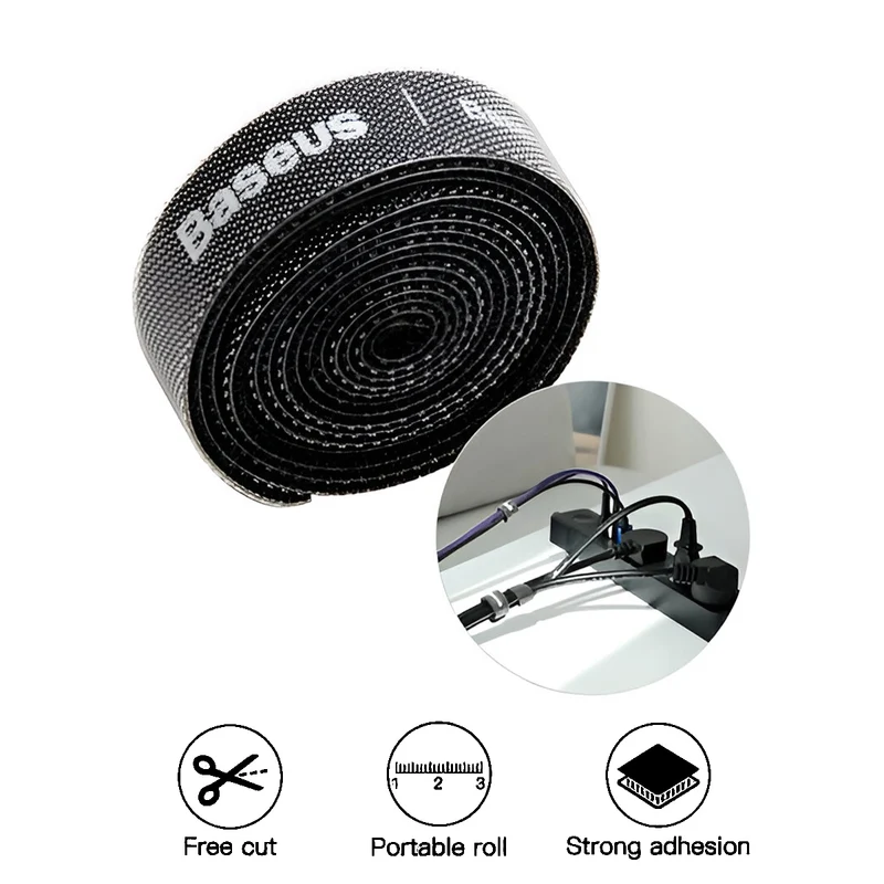 Baseus Colourful Circle Cable Organizer Velcro Strap 1M (Black) (ACMGT-E01)