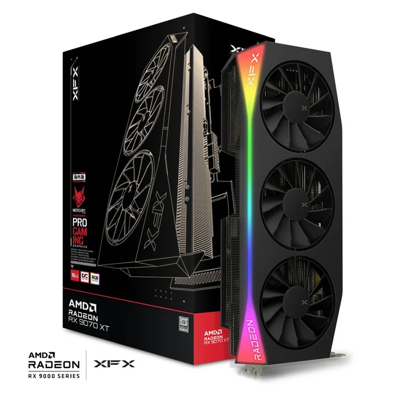 XFX Mercury AMD Radeon RX 9070 XT OC Gaming Ed. with RGB 16GB GDDR6 Graphics Card (RX-97TRGBBB9)