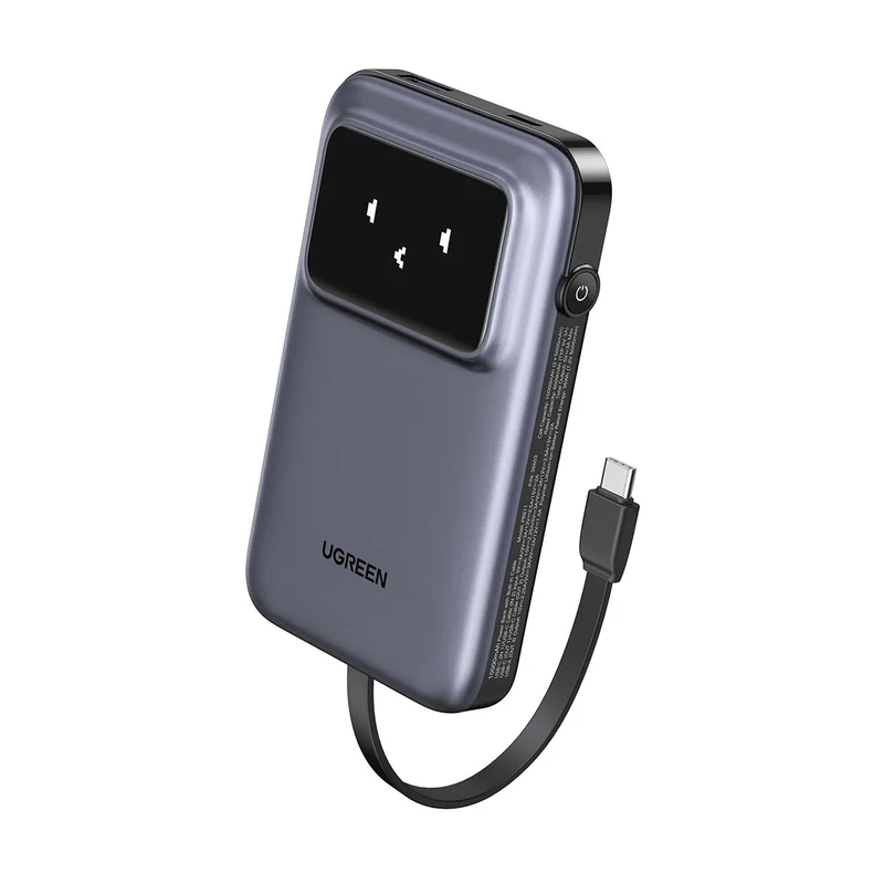 Ugreen Uno 10000mAh Quick Charging 30W Power Bank With Build-in USB-C Cable (Grey, Purple) (PB511/35603B, 35604B)