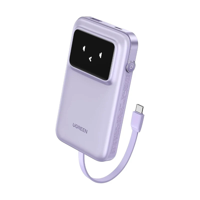 Ugreen Uno 10000mAh Quick Charging 30W Power Bank With Build-in USB-C Cable (Grey, Purple) (PB511/35603B, 35604B)
