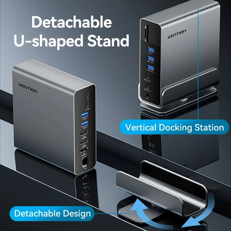 Vention 15-in-1 USB-C MST Docking Station - USB-C to DP + HDMI x 2 + USB 3.2 Gen2 Type-C + USB 3.2 Gen2 Type-A x 2 + USB 3.2 Gen1 Type-C + USB 3.0 + USB 2.0 x 2 + RJ45 + SD + TF + 3.5mm TRRS + PD (TPUH0)