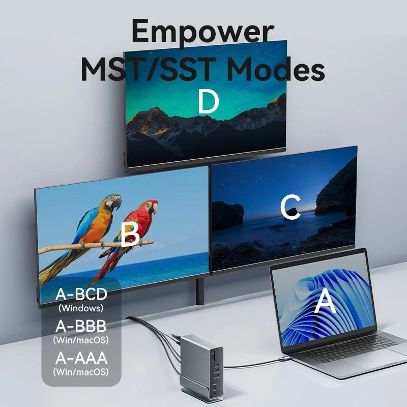 Vention 15-in-1 USB-C MST Docking Station - USB-C to DP + HDMI x 2 + USB 3.2 Gen2 Type-C + USB 3.2 Gen2 Type-A x 2 + USB 3.2 Gen1 Type-C + USB 3.0 + USB 2.0 x 2 + RJ45 + SD + TF + 3.5mm TRRS + PD (TPUH0)
