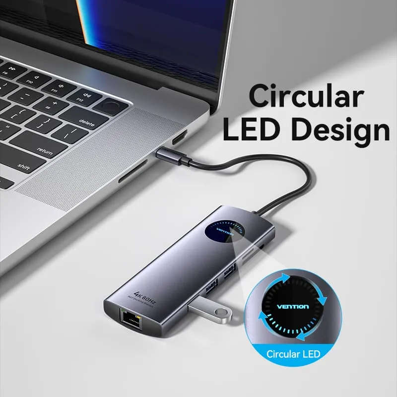 Vention 10-in-1 USB-C MST Docking Station - USB-C to HDMI x 2 + USB 3.0 x 2 + RJ45 + SD + TF + TRRS 3.5mm + PD + DisplayPort - 0.15M (TQWHB)