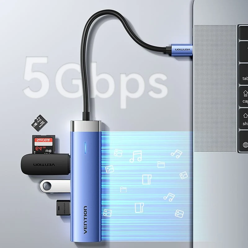 Vention 5-in-1 USB-C Docking Station - USB-C to HDMI + USB 3.0 x 3 + PD - 0.15M (Blue) (TGESB)