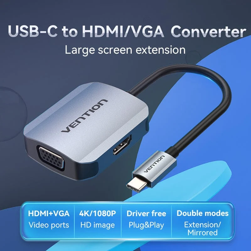 Vention USB-C to HDMI/VGA Converter 0.15M Gray Aluminum Alloy Type (TDIHB)