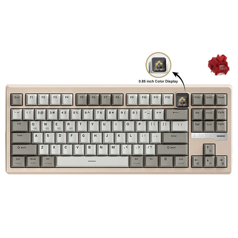 Ajazz QS87 Max RGB Tri-Mode 87-Keys Aluminum CNC Case Hot-Swappable Mechanical Keyboard (Grey/White) (Flame Red V2 Switch)