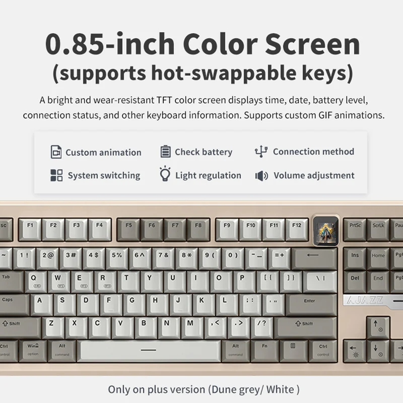 Ajazz QS87 Max RGB Tri-Mode 87-Keys Aluminum CNC Case Hot-Swappable Mechanical Keyboard (Grey/White) (Flame Red V2 Switch)