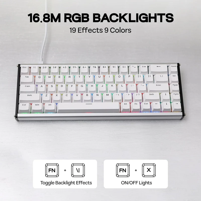 Ajazz ALUX68 Plus RGB Wired 68-Keys Aluminum CNC Case Hot-Swappable Mechanical Keyboard (White) (Magnetic Grain Switch)