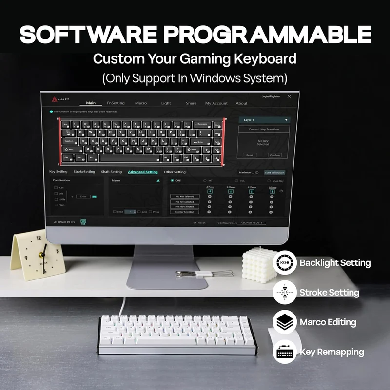 Ajazz ALUX68 Plus RGB Wired 68-Keys Aluminum CNC Case Hot-Swappable Mechanical Keyboard (White) (Magnetic Grain Switch)