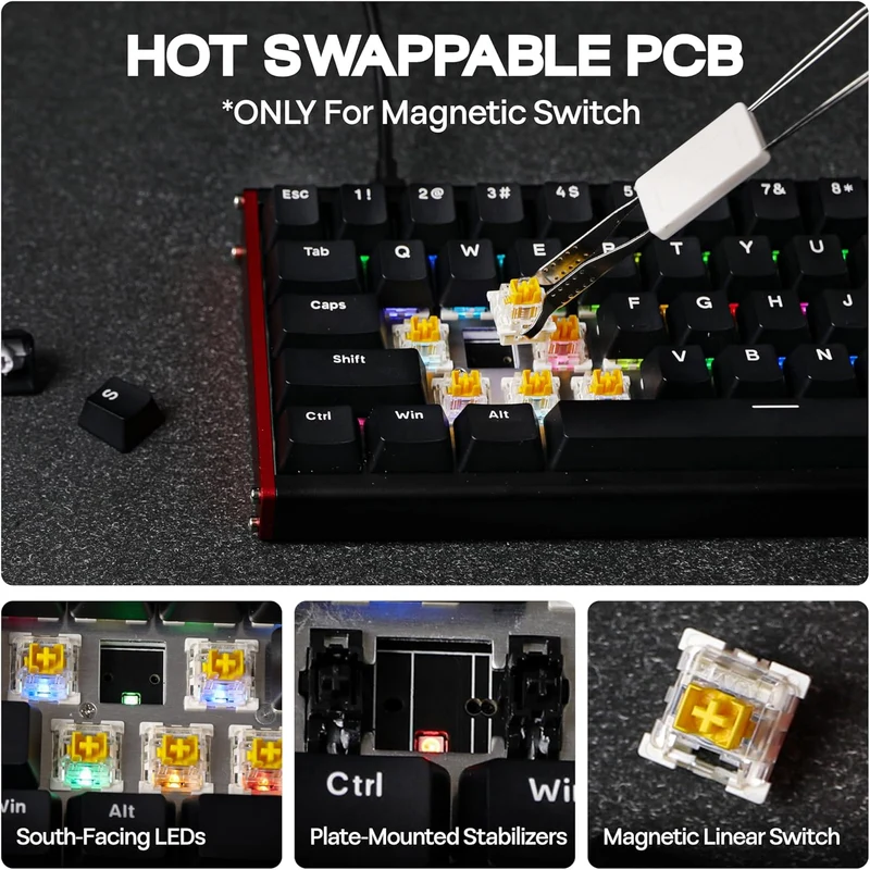 Ajazz ALUX68 Plus RGB Wired 68-Keys Aluminum CNC Case Hot-Swappable Mechanical Keyboard (Black) (Magnetic Grain Switch)