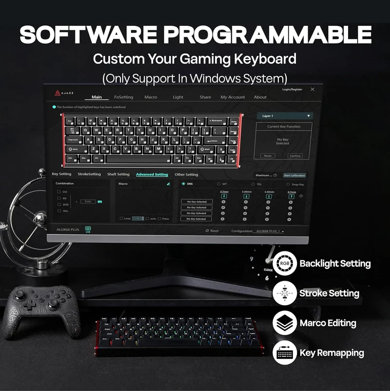 Ajazz ALUX68 Plus RGB Wired 68-Keys Aluminum CNC Case Hot-Swappable Mechanical Keyboard (Black) (Magnetic Grain Switch)