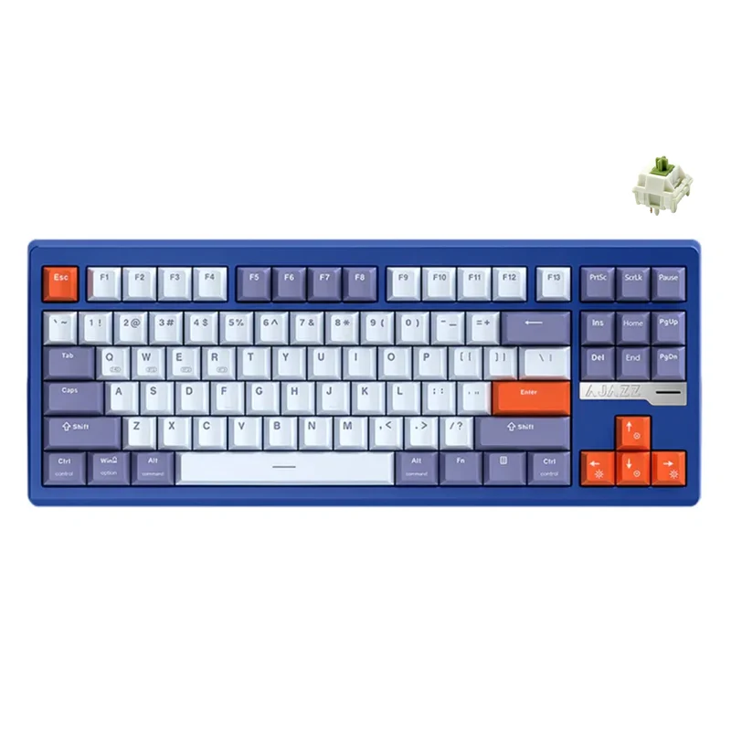 Ajazz QS87 Pro RGB Tri-Mode 87-Keys Aluminum CNC Case Hot-Swappable Mechanical Keyboard (Purple/Blue/Red) (Matcha Latte Switch)