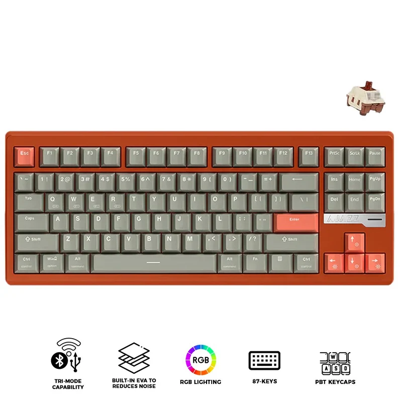 Ajazz QS87 RGB Tri-Mode 87-Keys Aluminum CNC Case Gasket-Mounted Hot-Swappable Mechanical Keyboard (Grey/Red) (Maillard Switch)