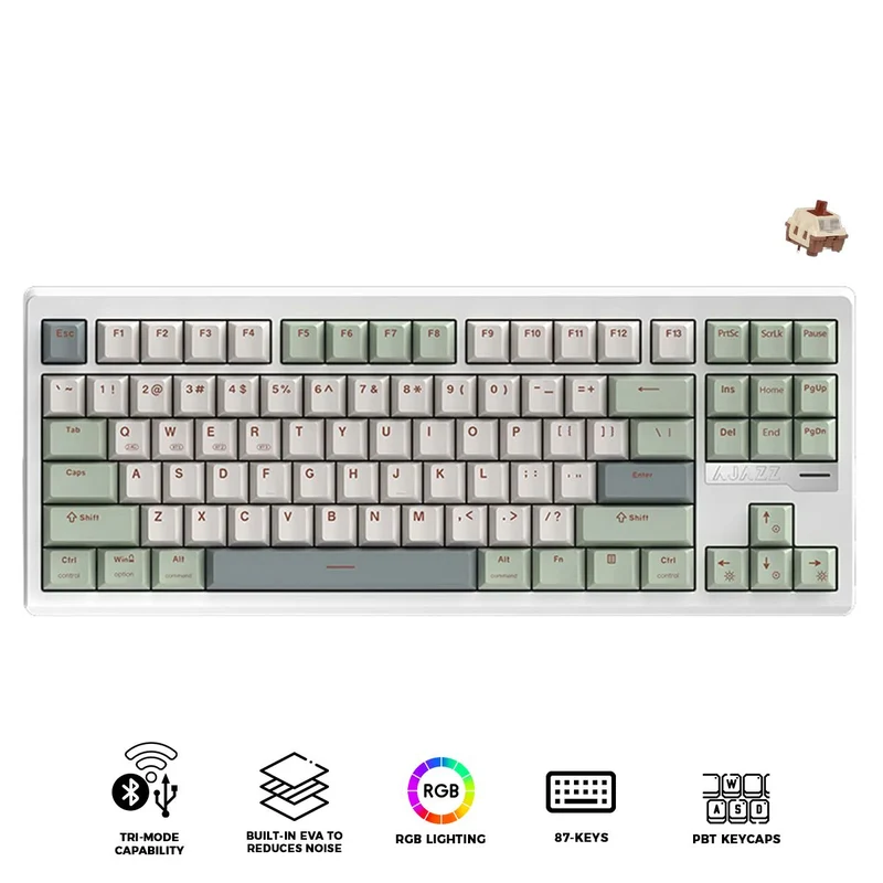Ajazz QS87 RGB Tri-Mode 87-Keys Aluminum CNC Case Gasket-Mounted Hot-Swappable Mechanical Keyboard (Cyan/White/Blue) (Maillard Switch)