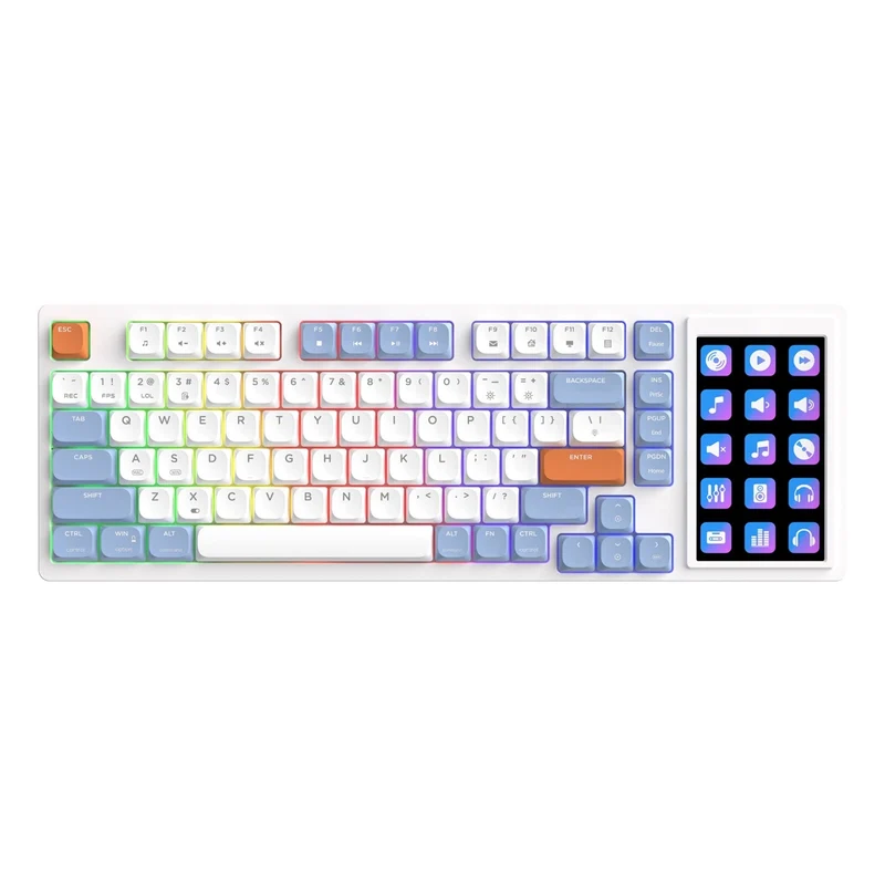 Ajazz AKP815 RGB Wired 81-Keys Hot-Swappable Mechanical Keyboard with 4.33" LCD Touch-control Color Screen (Blue/White/Orange) (Brown Switch)