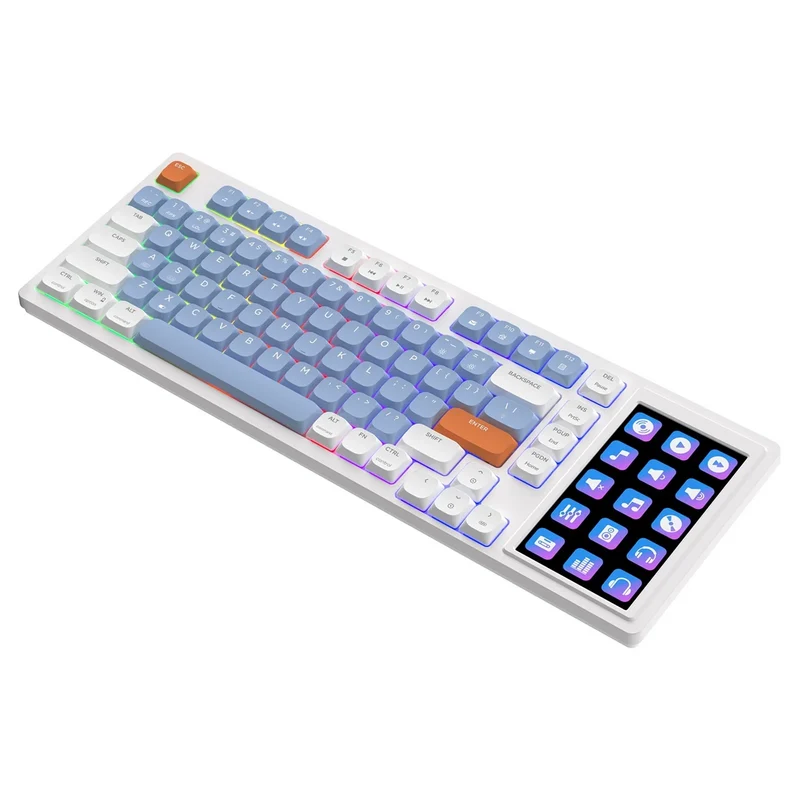 Ajazz AKP815 RGB Wired 81-Keys Hot-Swappable Mechanical Keyboard with 4.33" LCD Touch-control Color Screen (Blue/White/Orange) (Brown Switch)