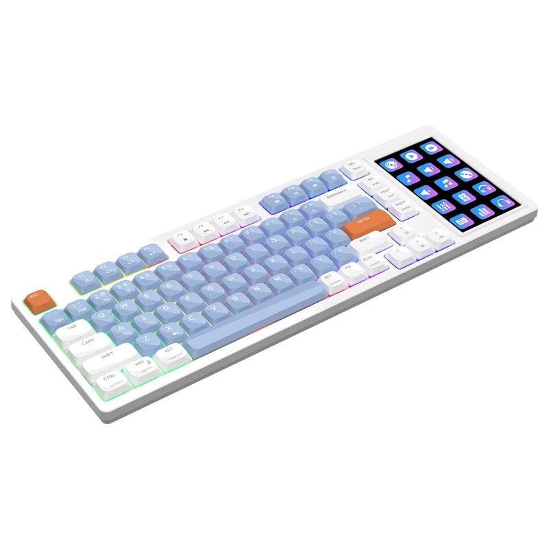 Ajazz AKP815 RGB Wired 81-Keys Hot-Swappable Mechanical Keyboard with 4.33" LCD Touch-control Color Screen (Blue/White/Orange) (Brown Switch)
