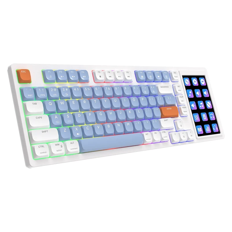 Ajazz AKP815 RGB Wired 81-Keys Hot-Swappable Mechanical Keyboard with 4.33" LCD Touch-control Color Screen (Blue/White/Orange) (Brown Switch)