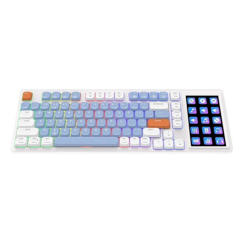Ajazz AKP815 RGB Wired 81-Keys Hot-Swappable Mechanical Keyboard with 4.33" LCD Touch-control Color Screen (Blue/White/Orange) (Brown Switch)