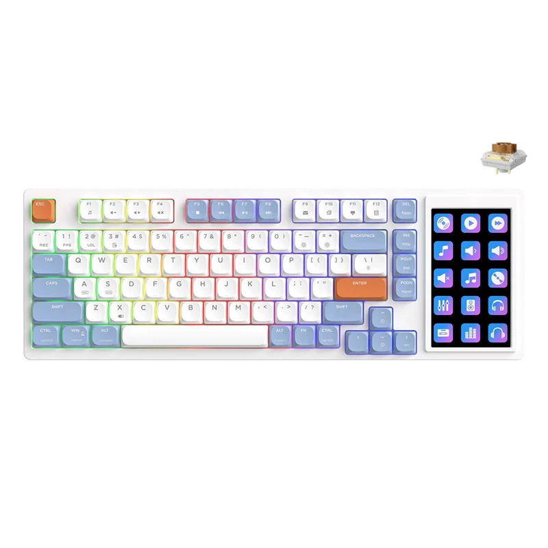 Ajazz AKP815 RGB Wired 81-Keys Hot-Swappable Mechanical Keyboard with 4.33" LCD Touch-control Color Screen (Blue/White/Orange) (Brown Switch)