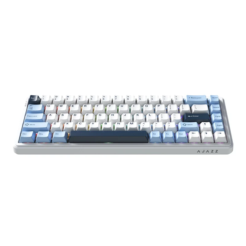 Ajazz AK680 Max RGB Tri-Mode 68-Keys Aluminum Positioning Plate Gasket-Mounted South Facing (1K Wireless + 8K Wired) Polling Rate Hot Swappable Mechanical Keyboard (Blue/White/Blue) (Magnetic Grain Switch)