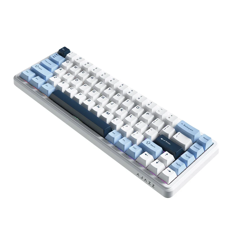 Ajazz AK680 Max RGB Tri-Mode 68-Keys Aluminum Positioning Plate Gasket-Mounted South Facing (1K Wireless + 8K Wired) Polling Rate Hot Swappable Mechanical Keyboard (Blue/White/Blue) (Magnetic Grain Switch)