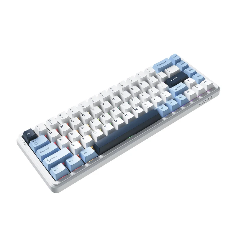 Ajazz AK680 Max RGB Tri-Mode 68-Keys Aluminum Positioning Plate Gasket-Mounted South Facing (1K Wireless + 8K Wired) Polling Rate Hot Swappable Mechanical Keyboard (Blue/White/Blue) (Magnetic Grain Switch)