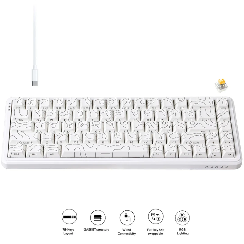 Ajazz AK680 Max RGB Wired 68-Keys Gasket-Mounted Hot Swappable Mechanical Keyboard (Contour White) (Magnetic Grain Hifi Switch)