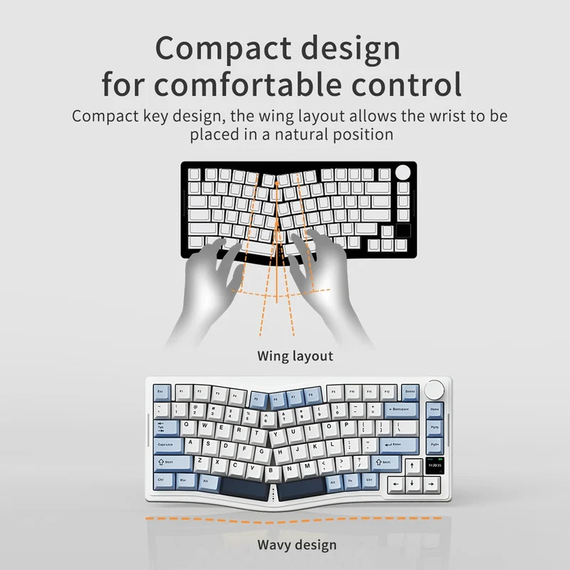 Ajazz AKS075 RGB Tri-Mode 75% Keys Hot Swappable Mechanical Keyboard with Screen (Blue/White/Blue) (Day Dream Switch)