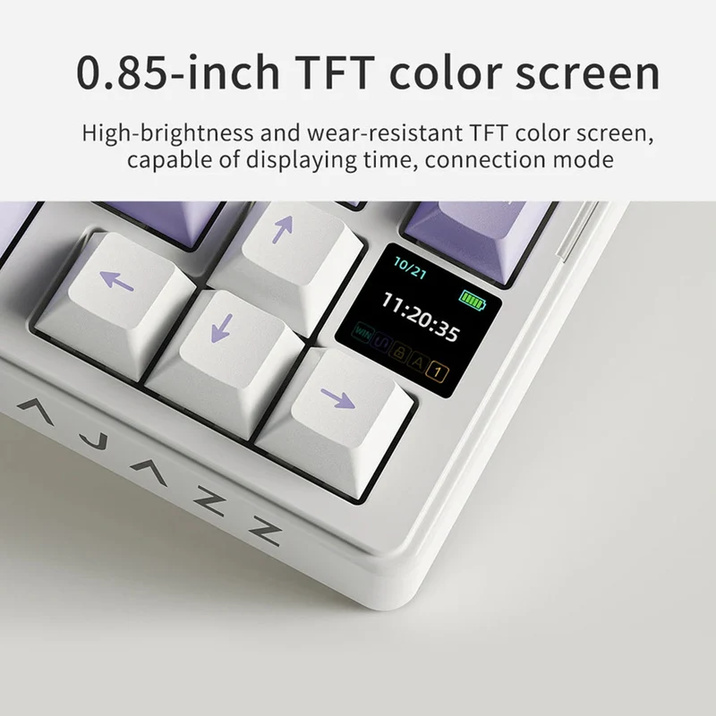 Ajazz AKS075 RGB Tri-Mode 75% Keys Hot Swappable Mechanical Keyboard with Screen (Blue/White/Blue) (Day Dream Switch)